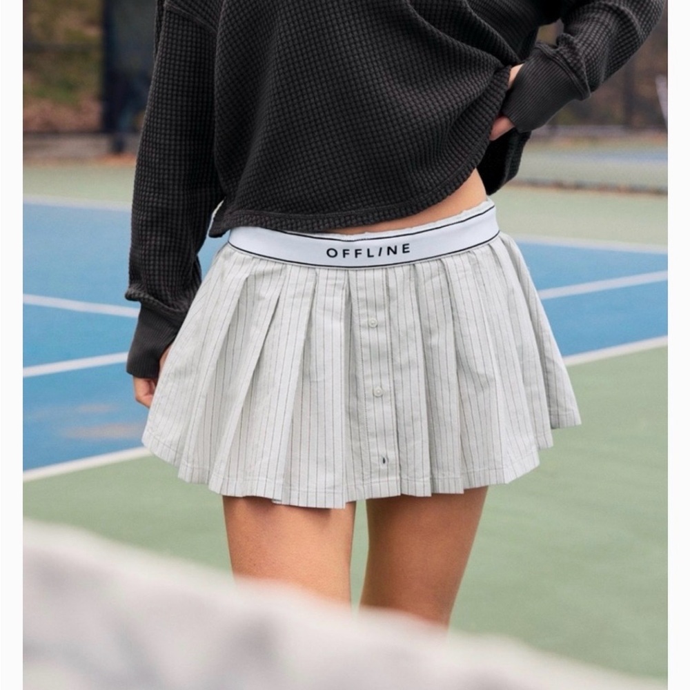 Aerie Offline  White Striped Mini Skirt
